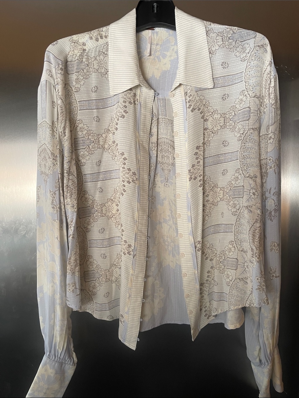 Free People pale blue and cream blouse. S/P button up blouse.